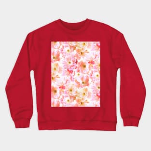 Abstracted Full Blown Roses in Candy Pink and Cream Crewneck Sweatshirt